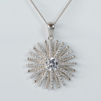 Sterling Silver/CZ Sunburst Pendant and Chain